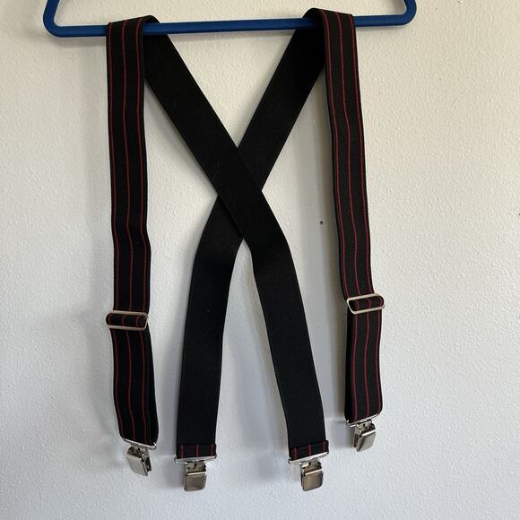 Welch Mfg Other - Black Red Pinstripe Suspenders Welch Work Gear Adjustable Heavy Duty ClipOn USA